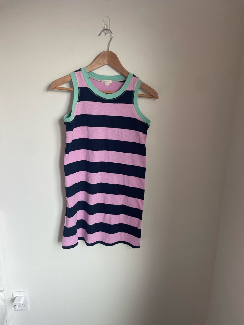 Crewcuts Pink and Navy Striped Tank Dress with Mint Trim
